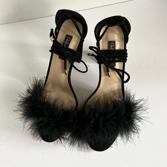 Only Makers, Black, Ankle Wrap, Feather Block Heel Sandals, 9 - Picture 3 of 6